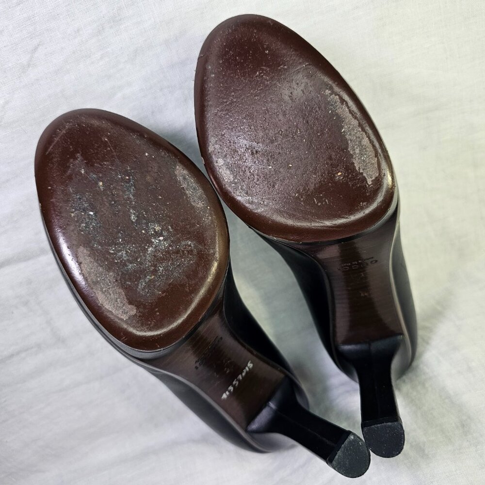 Vintage Gucci 4.5” Block Heel Stacked Platform Pump IT38.5 Black Brown - Picture 9 of 15